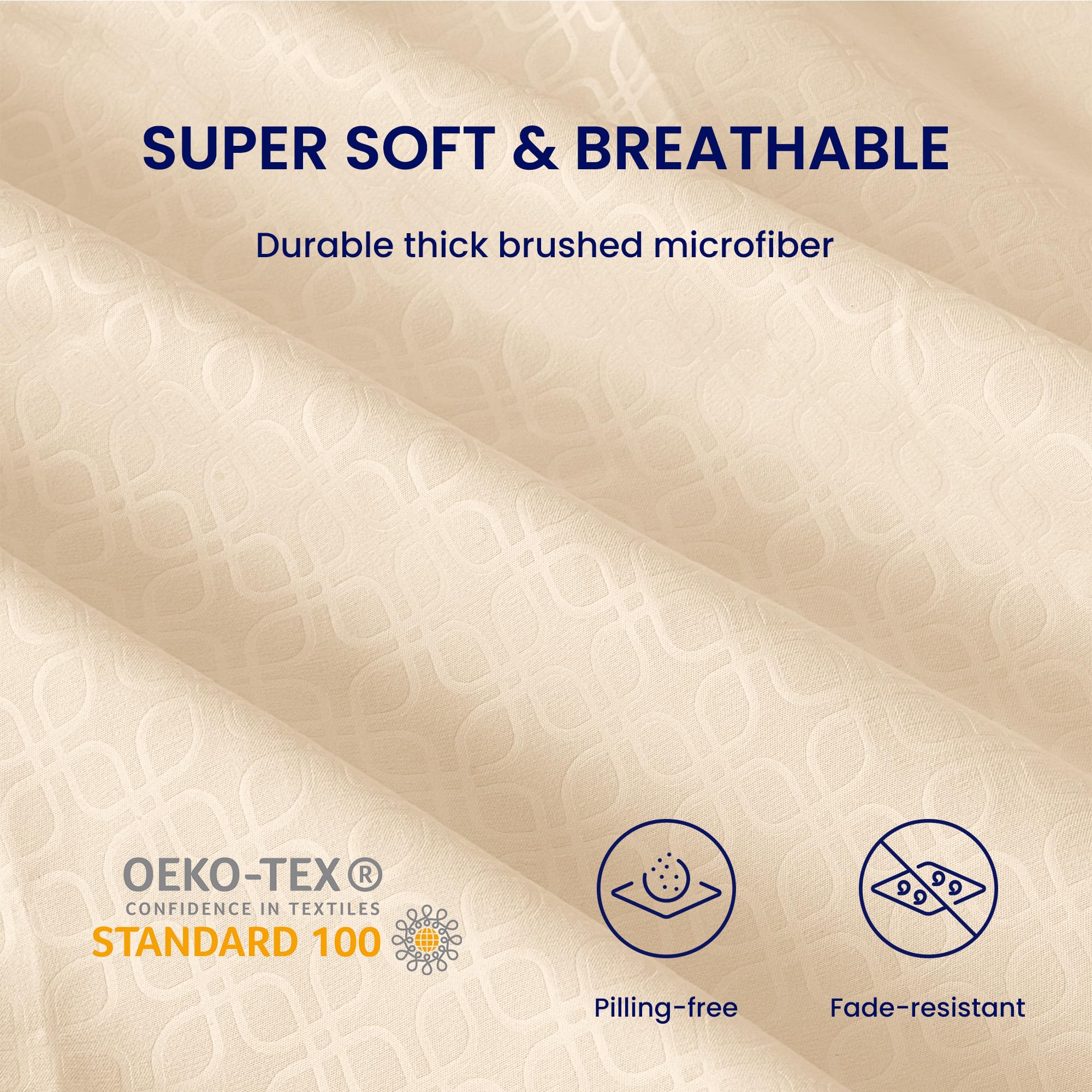 Sleep Zone 3 Pieces Sheet & Pillowcase Sets, Luxury Embossed Sheets Set For Kids, Deep Pocket 16',Super Soft, Wrinkle Free, Fade Resistant, Easy Care (Beige-Four Leaf Clove, Twin)