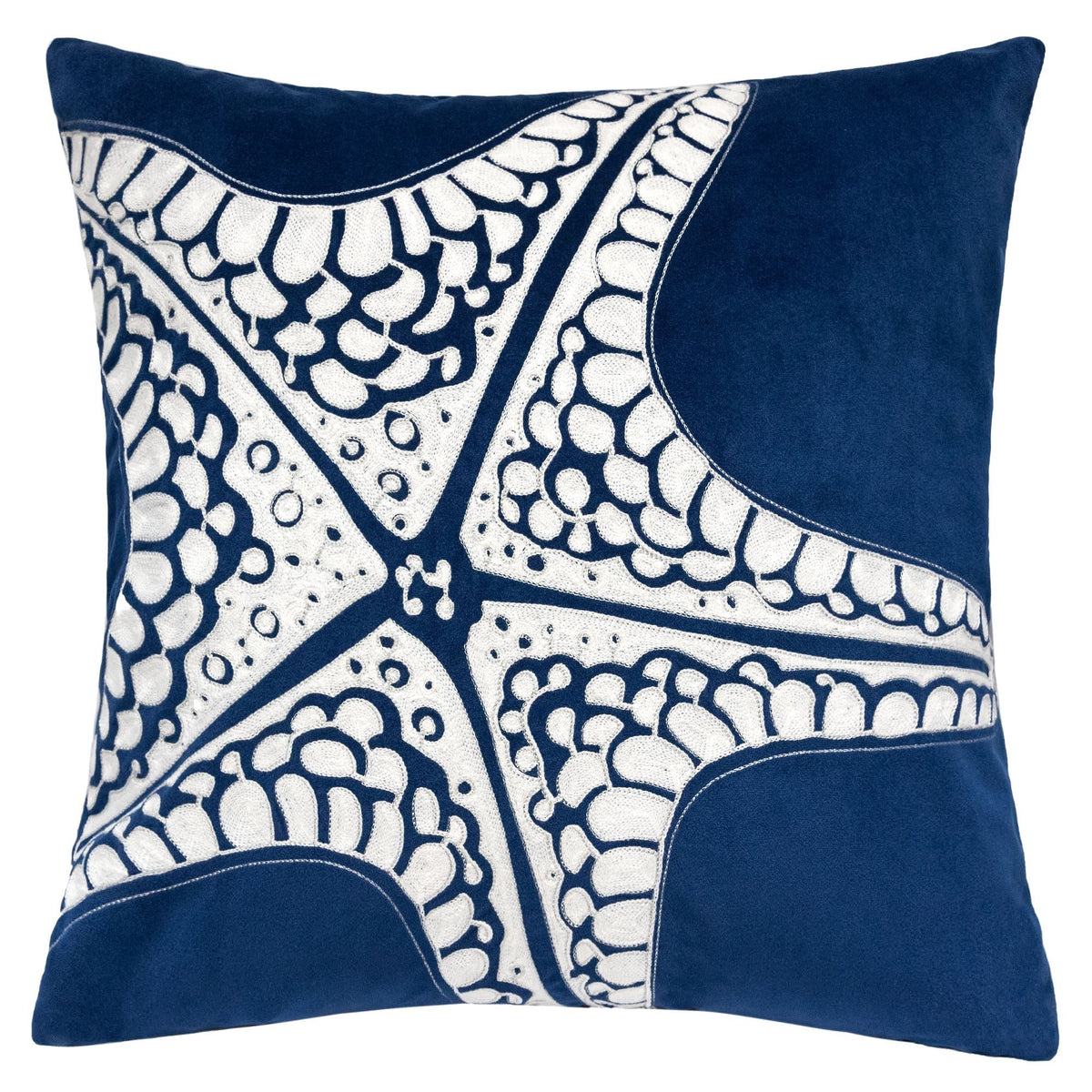 Homey Cozy Embroidery Navy Velvet Starfish Throw Pillow Cover,Ocean Blue Series Nautical Decorative Pillow Case Coastal Beach Th
