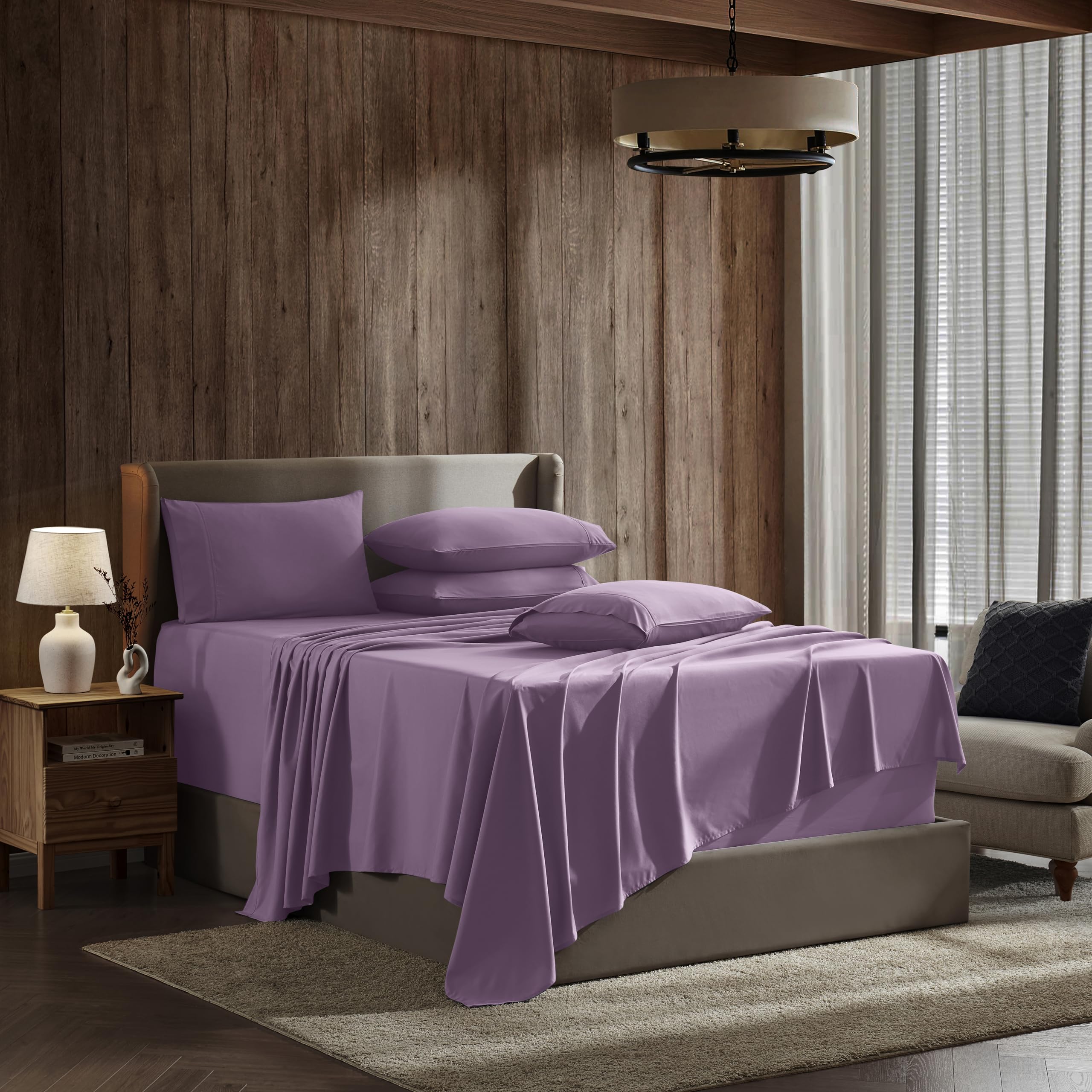 Nestl Extra Deep Pocket Queen Sheets Set - 6 Pc Soft Microfiber Queen Sheets Deep Pocket - Fade Resistant Bedding Sheets & Pillowcases - Queen, Lavender Dream