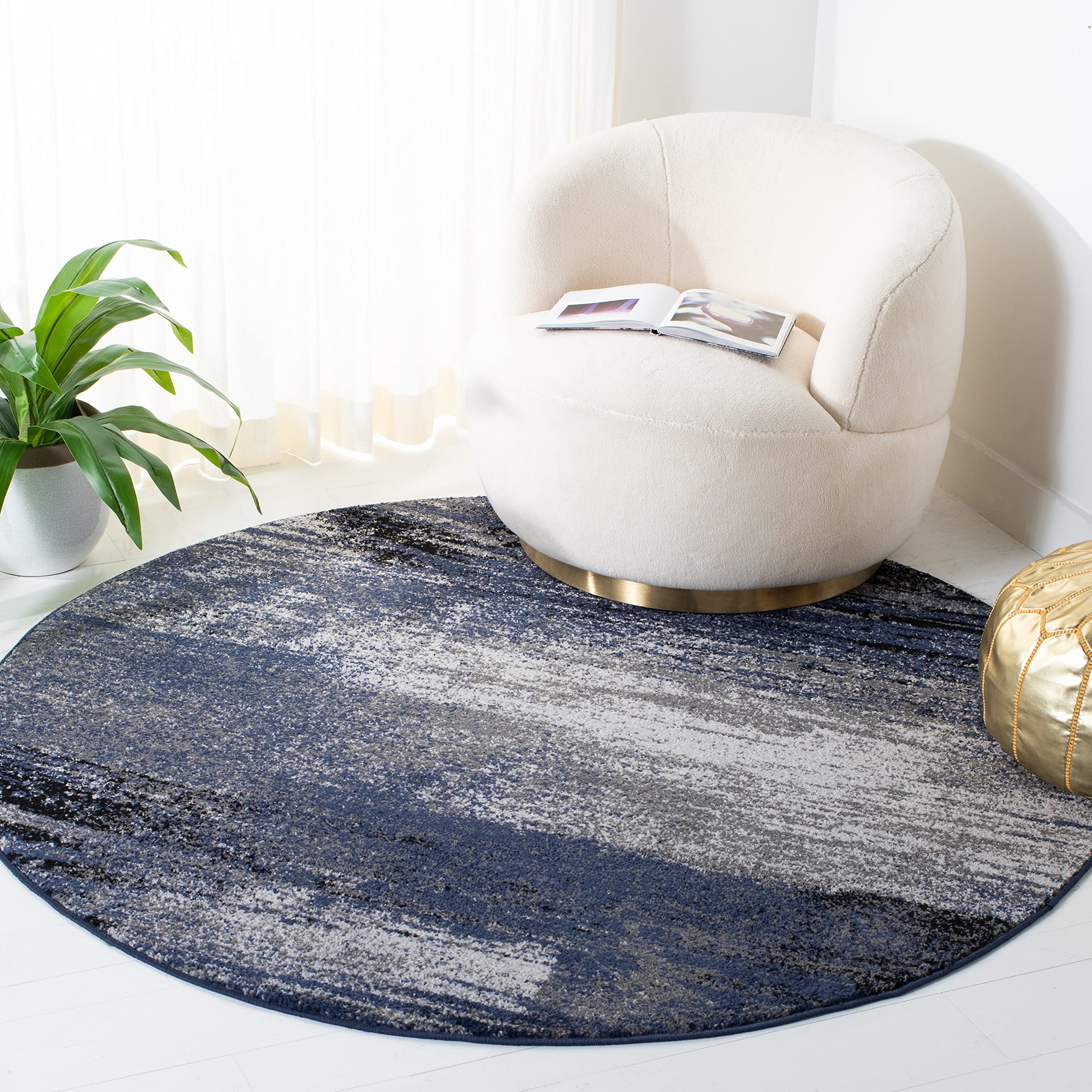 SAFAVIEH Adirondack Collection Area Rug - 4 Round, Grey & Blue, Modern Abstract Design, Non-Shedding & Easy Care, Ideal for Hig