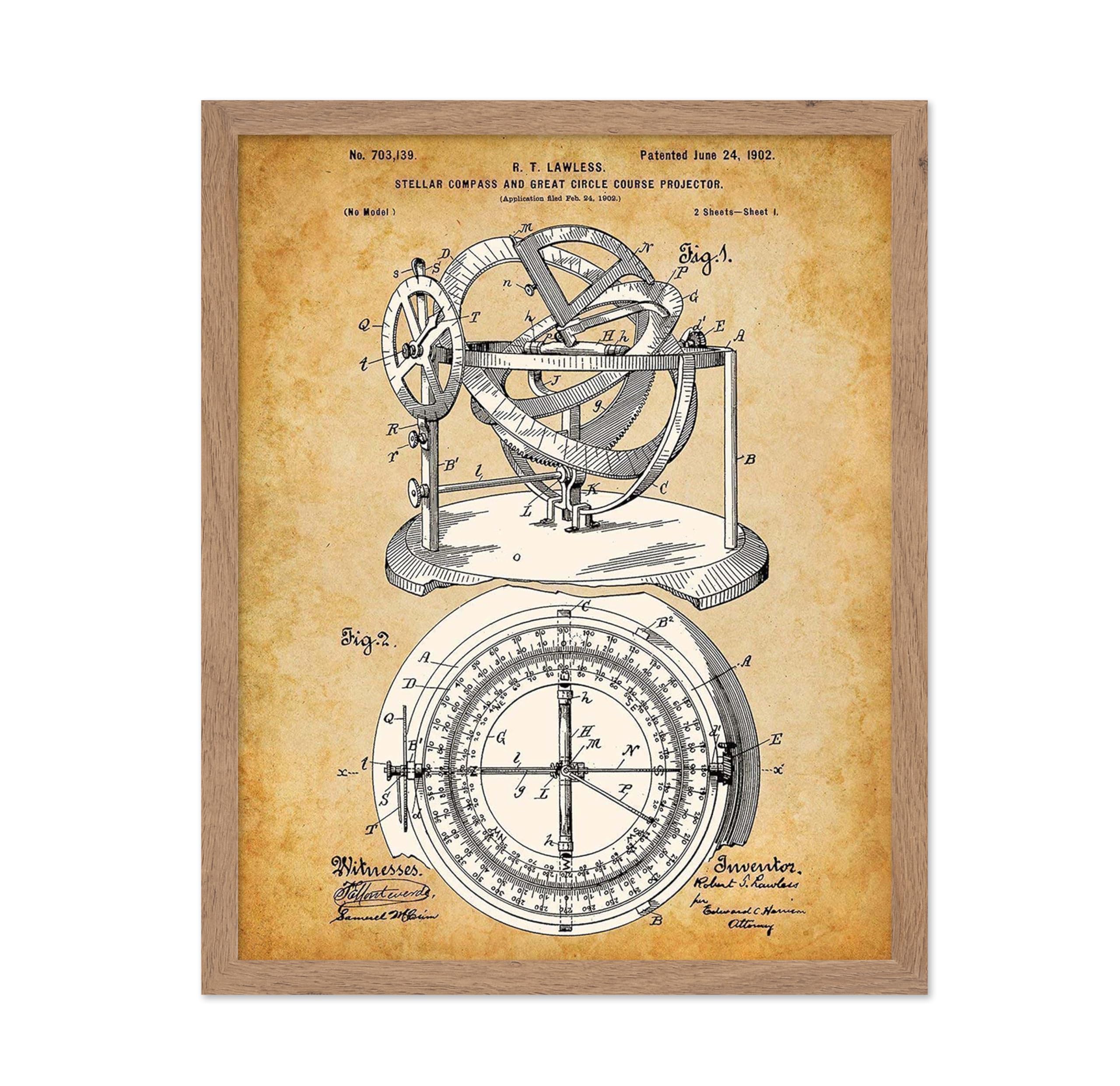 Astronomy Poster - Nautical Stellar Compass - Vintage Posters for Dark Academia, Space Poster for Astronomers and Space Explorat