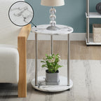 Convenience Concepts Designs2Go No Tools 2-Tier Round End Table, Faux White Marble/Chrome