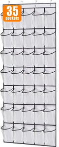 MISSLO 35 Large Pockets Over The Door Shoe Organizer Sturdy Oxford Fabric Hanging Shoe Rack for Door Mesh Closet Shoe Holder Han