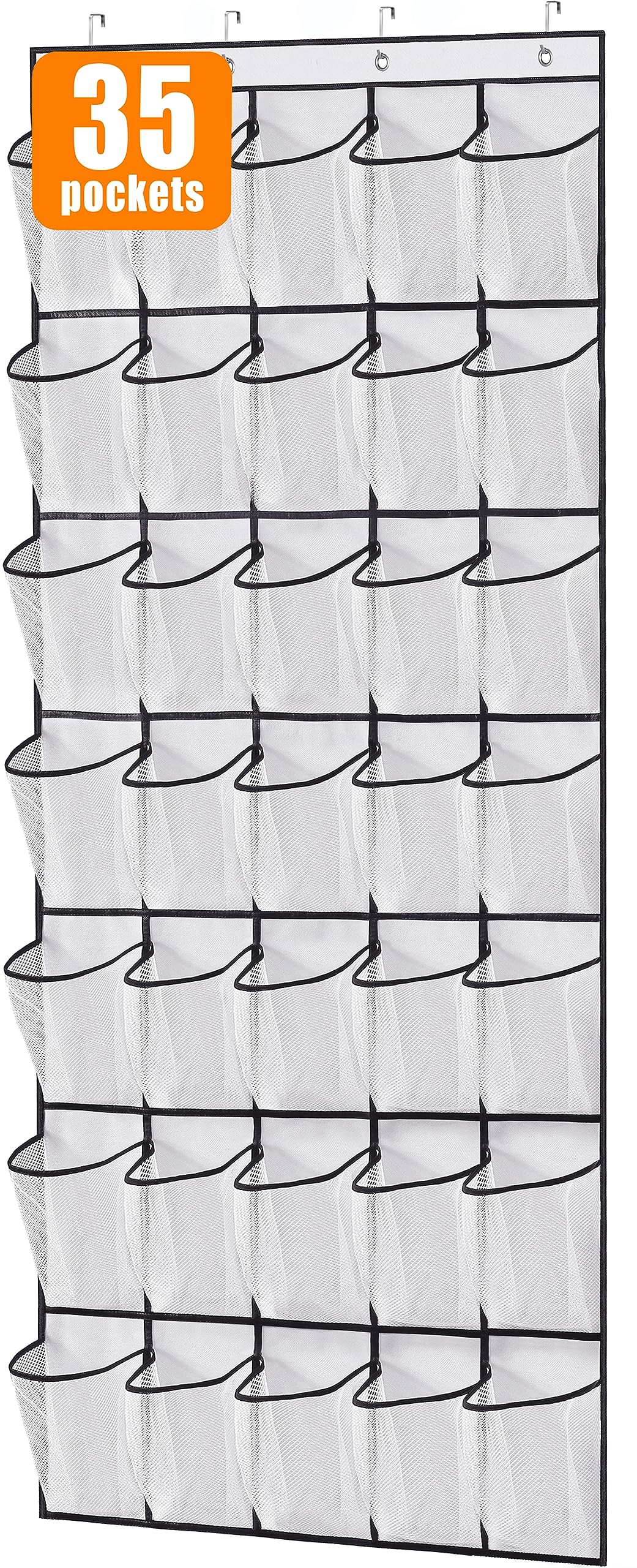 MISSLO 35 Large Pockets Over The Door Shoe Organizer Sturdy Oxford Fabric Hanging Shoe Rack for Door Mesh Closet Shoe Holder Han