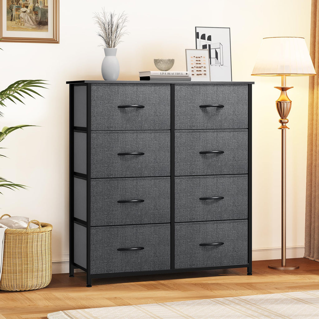 YITAHOME 8-Drawer Tall Fabric Dresser, Closet Chest of Drawers, 11.7D x 33.7W x 38.4H, A-black Grey