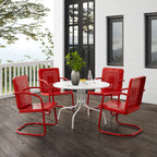 Crosley Furniture Bates 5-Piece Outdoor Dining Set for 4, Retro Metal Round Patio Table and Chairs for Deck, Bright Red Gloss