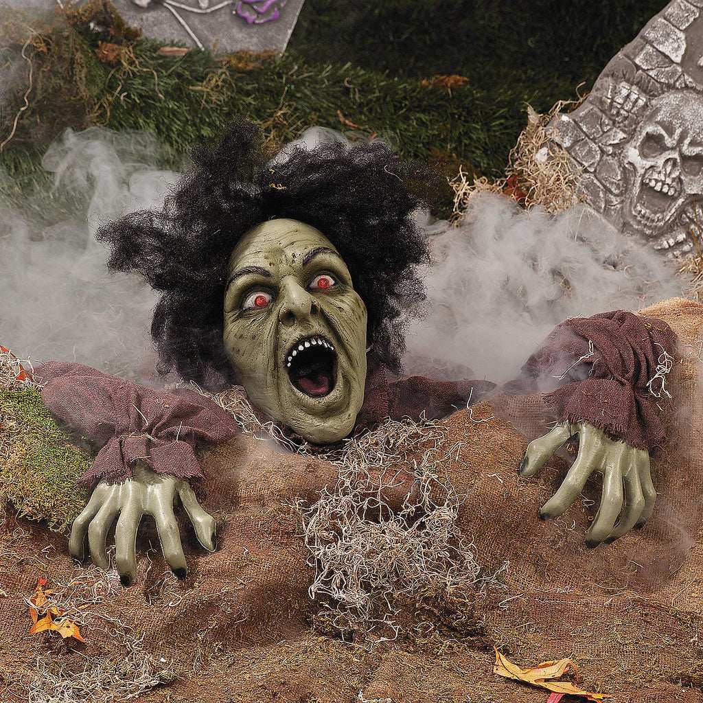 Fun Express 10' X 25' Clawing Zombie Groundbreaker With Led Eyes Halloween Decoration, Animated Halloween Outdoor Yard Decorations