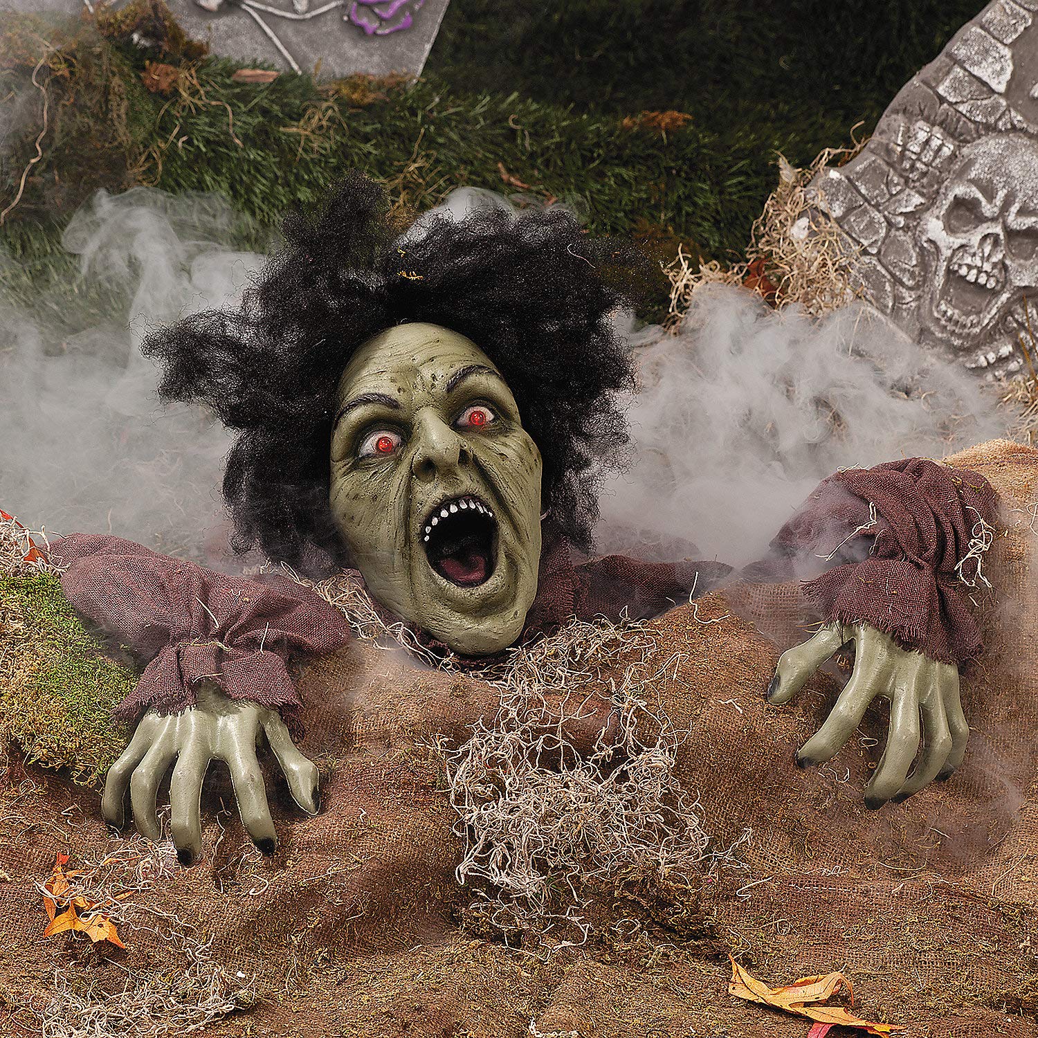 Fun Express 10' X 25' Clawing Zombie Groundbreaker With Led Eyes Halloween Decoration, Animated Halloween Outdoor Yard Decorations