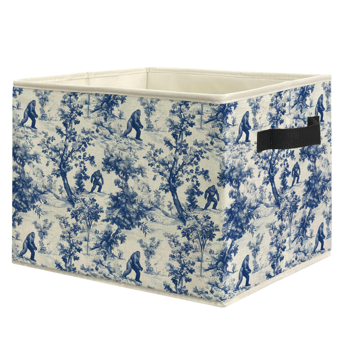 EVIHCG Chinoiserie Botanical Bigfoot Storage Bins Box with Handles, Blue and White Forest Sasquatch Collapsible Laundry Basket H
