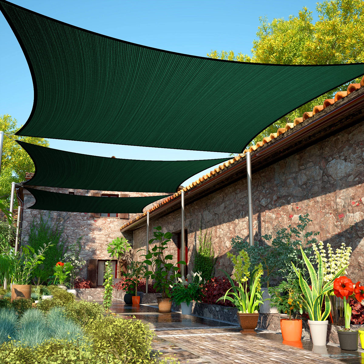 Shademart 10 ' X 14 ' Green Sun Shade Sail Rectangle Smslr Canopy Fabric Cloth Screen, Water And Air Permeable & Uv Resistant, H