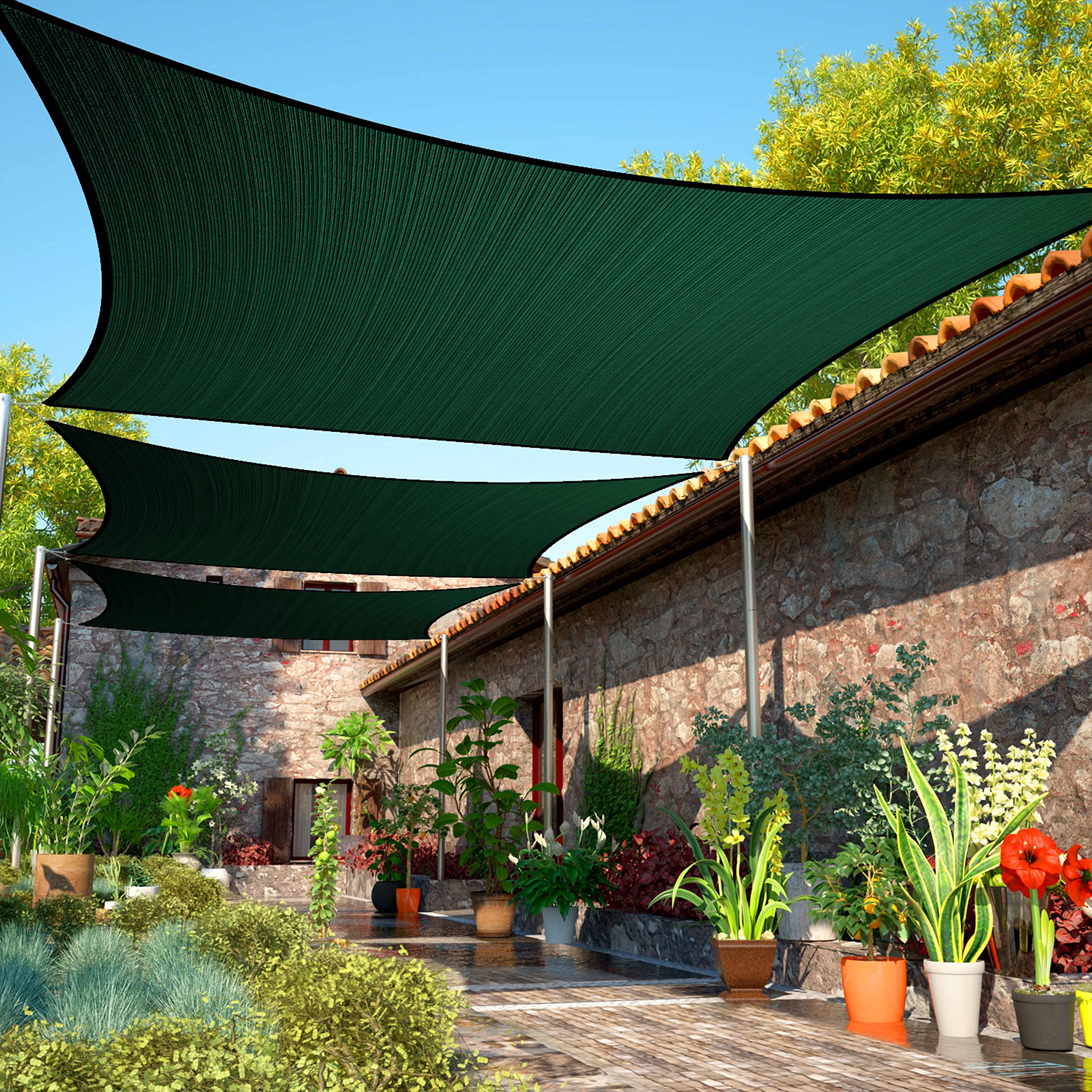 Shademart 14' X 24' Green Sun Shade Sail Upf50 Rectangle Smtaps14 Canopy Fabric Cloth Screen, Water And Air Permeable & Uv Resis