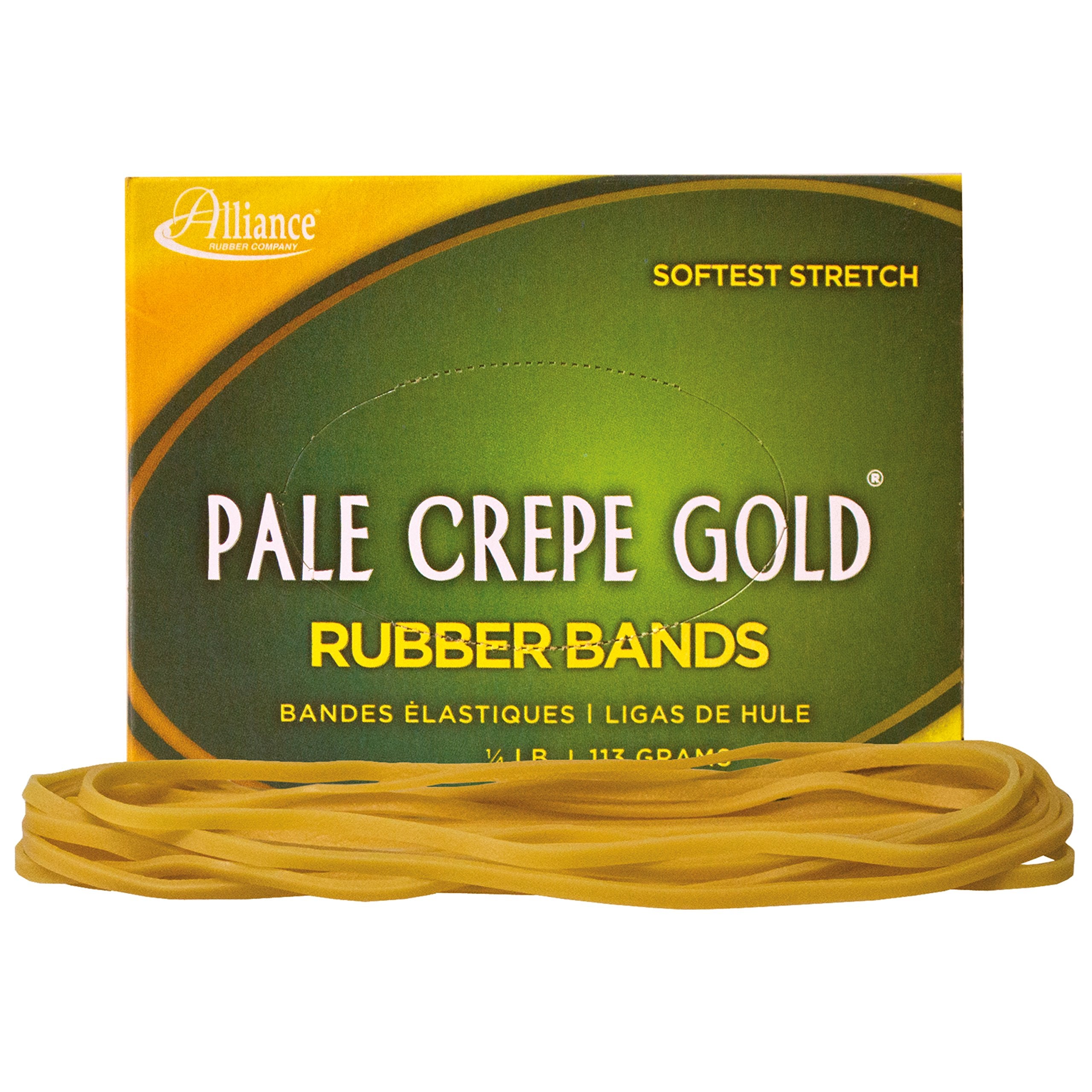 Alliance Rubber 21409 Pale Crepe Gold Rubber Bands Size #117B, 1/4 Lb Box Contains Approx. 75 Bands (7' X 1/8', Golden Crepe)