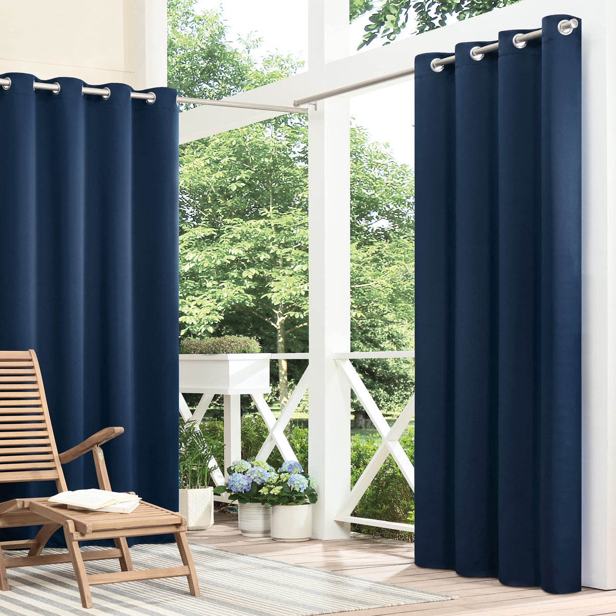 Eclipse Bradford Waterproof Blackout Thermal Insulated Grommet Outdoor Curtain For Patio Or Porch (1 Panel), 52 In X 95 In, Navy
