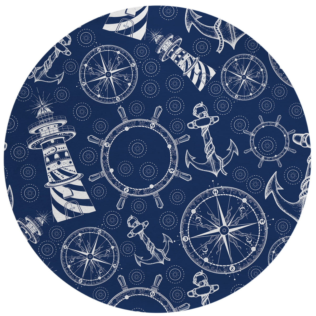 Addison Rugs Harpswell Ahp39 Blue 8' X 8' Indoor Outdoor Round Rug, Easy Clean, Machine Washable, Non Shedding, Bedroom, Living Room, Dining Room, Kitchen, Patio Rug Rug