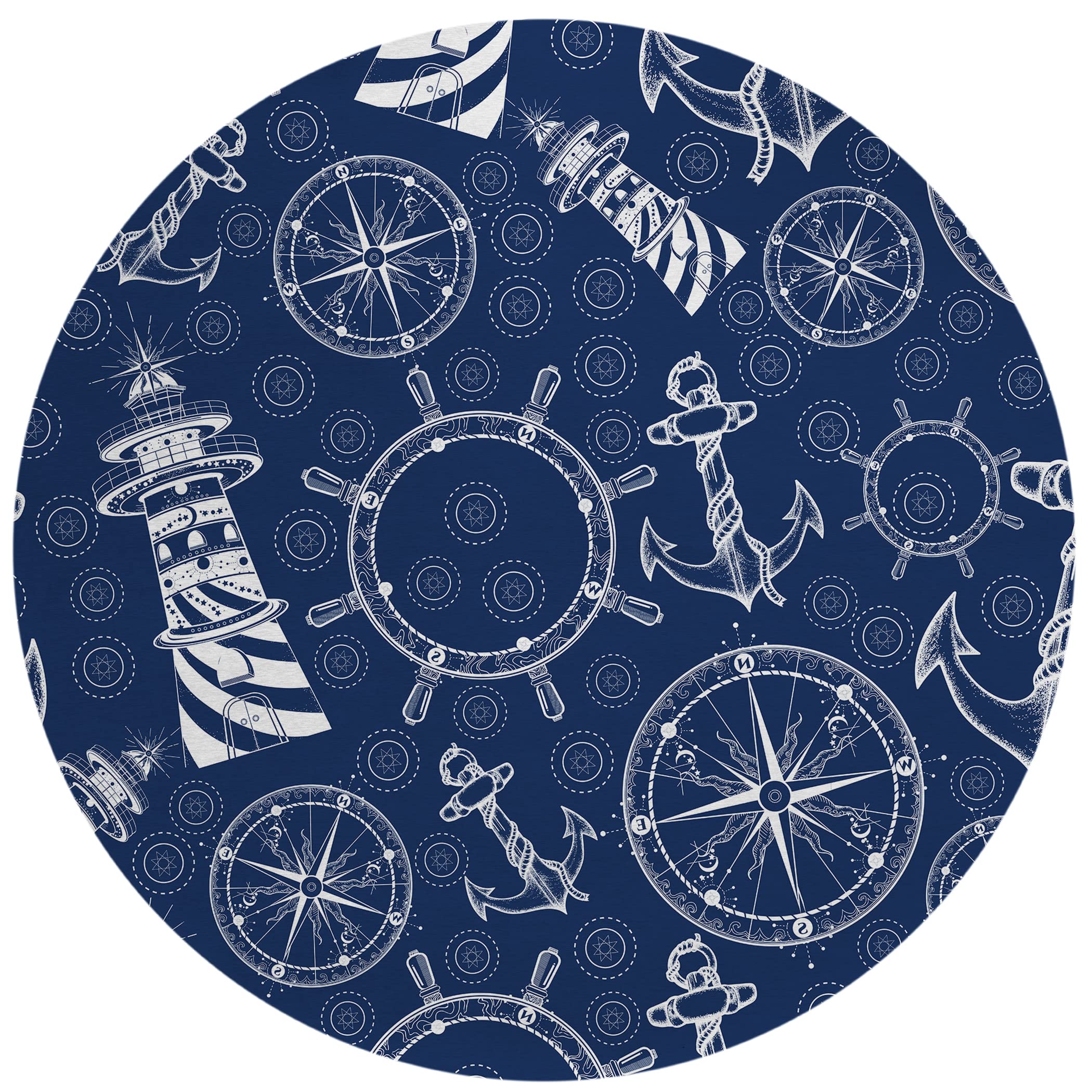 Addison Rugs Harpswell Ahp39 Blue 8' X 8' Indoor Outdoor Round Rug, Easy Clean, Machine Washable, Non Shedding, Bedroom, Living Room, Dining Room, Kitchen, Patio Rug Rug