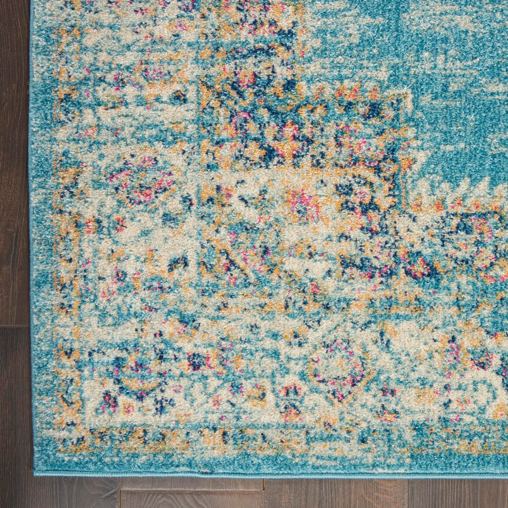 Nourison Passion Light Blue 2'2' X 7'6' Area Rug, Boho, Traditional, Easy Cleaning, Non Shedding, Bed Room, Living Room, Hallway, (8' Runner)