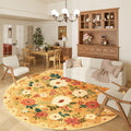 DUKINO Floral Round Rug, 6ft Washable Circle Rug, Non Slip Indoor Low Pile Circle Rug, Soft Small Boho Design Carpet for Bedroom