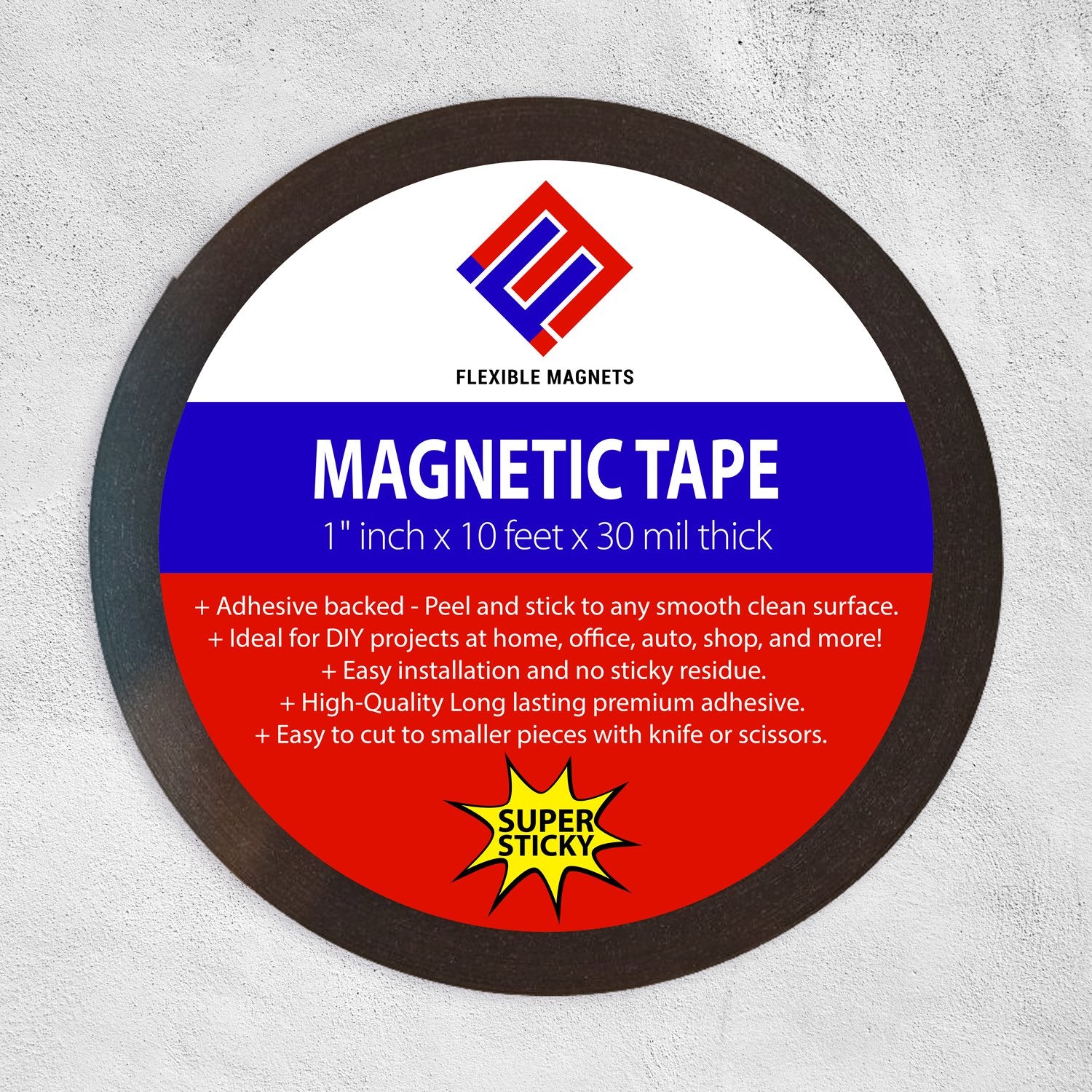 Adhesive Magnetic Strip - Flexible Magnet Tape, 1' Wide X 10 Feet - 30 Mil Thick. Ideal For Diy Projects At Home - Office - Aut