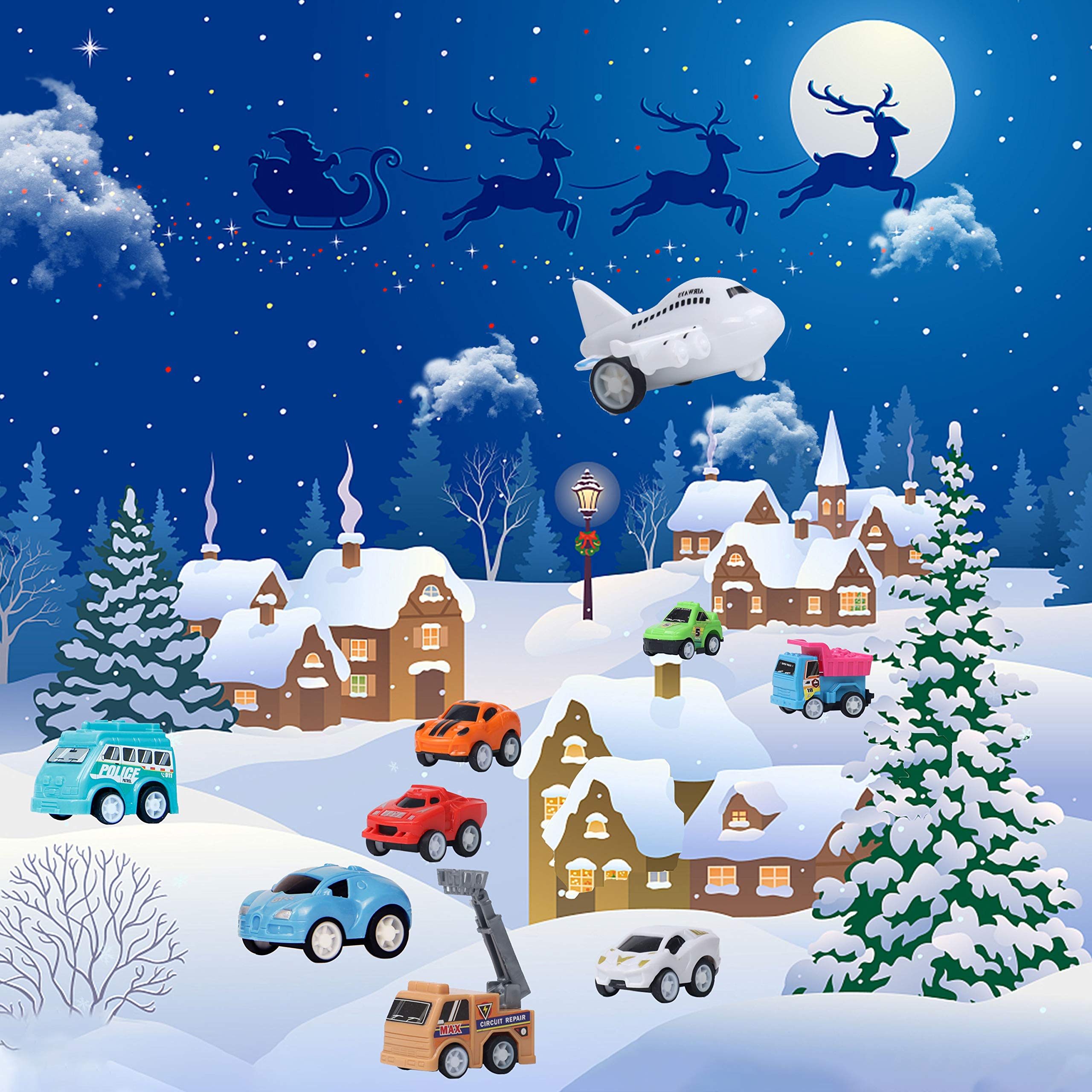 Atdawn Christmas Advent Calendar 2024 With 24 Different Vehicles, Car Advent Calendar For Kids, Car Stocking Stuffer Toys, Count