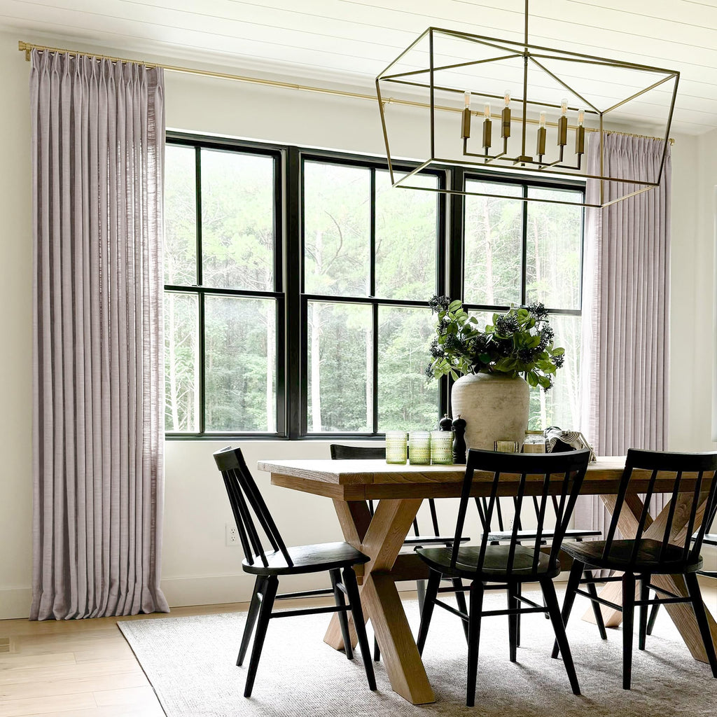 Twopages Parchment Linen Pinch Pleat Drape For Dining Room, Room Darkening Light Filtering Double Layer Lined Curtain Window Tre