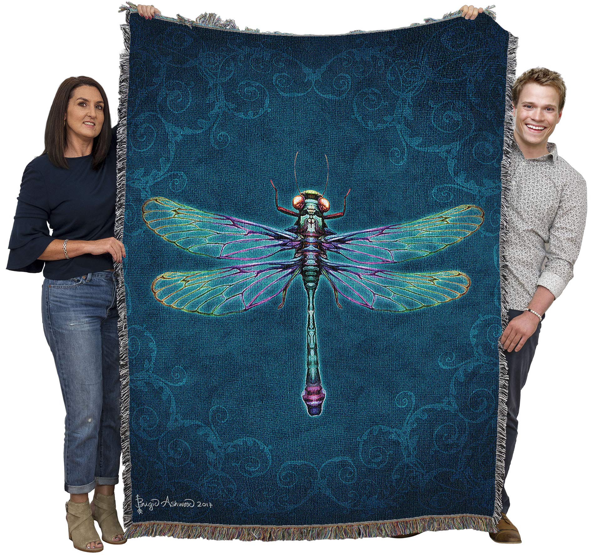 Pure Country Weavers Damask Dragonfly Blanket By Brigid Ashwood - Gift Fantasy Tapestry Throw Woven From Cotton - Made In The Us