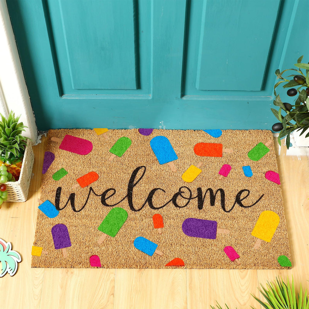 Ceenna Summer Welcome Doormat Ice Pop Coir Doormat With Non Slip Backing Summer Mat Front Porch Rugs For Home Entrance Anniversa