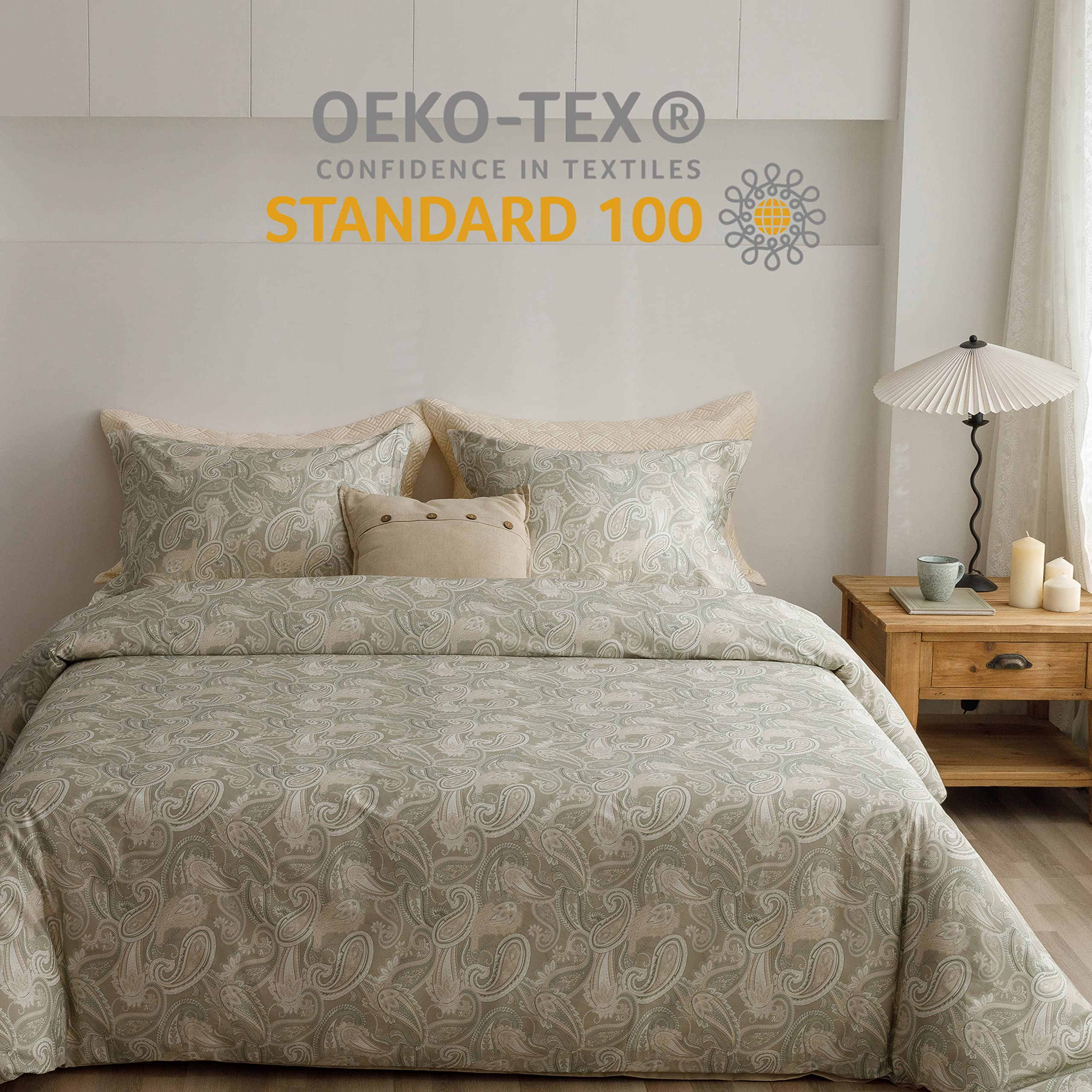 Heimenaogo Luxurious Egyptian Cotton Duvet Cover Set, California King Size Sateen Weave With Silky Soft Boho Style, Zipper Closu