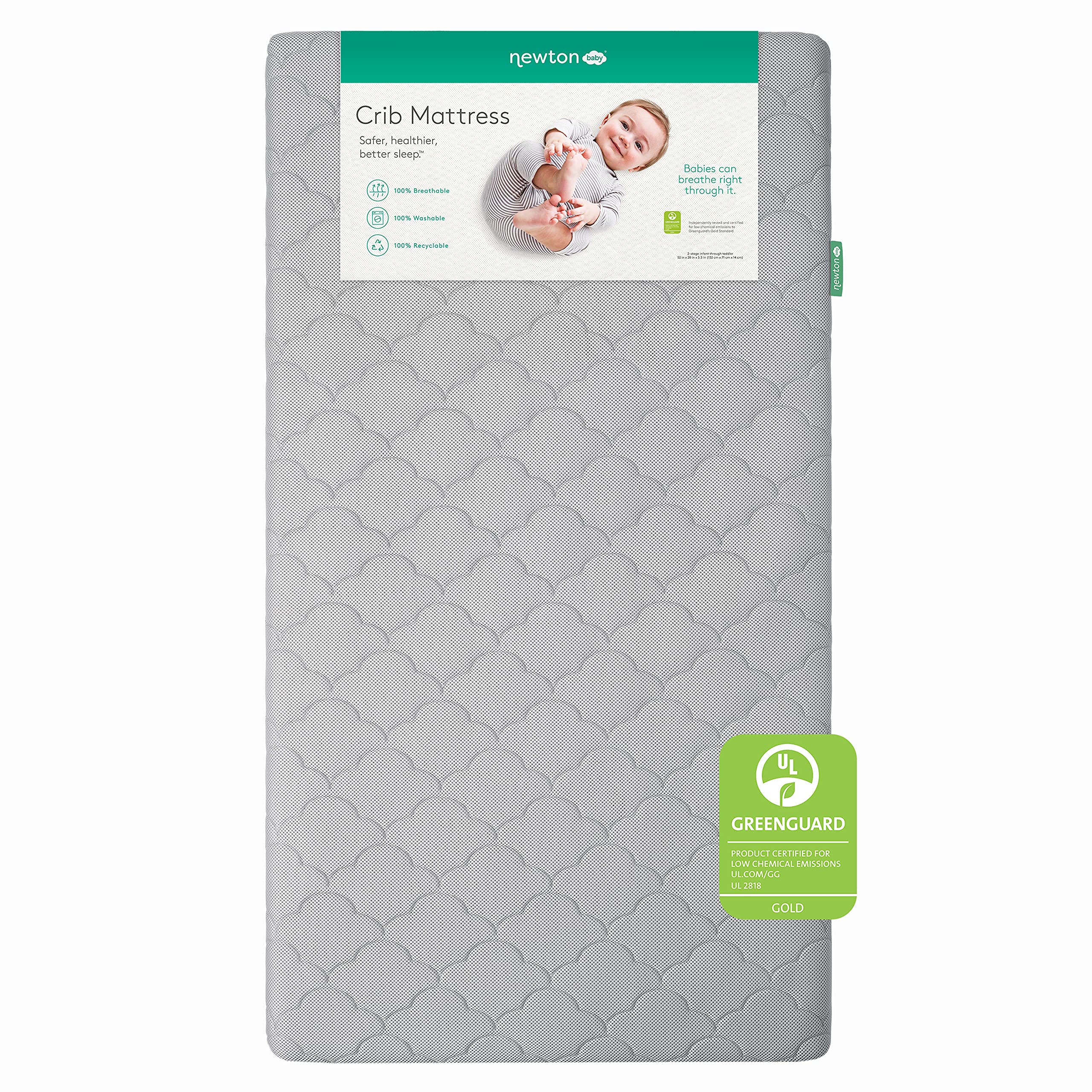 Newton Baby Crib Mattress And Toddler Bed - Ultra-Breathable Proven To Reduce Suffocation Risk, Washable Core & Cover, 2-Stage,