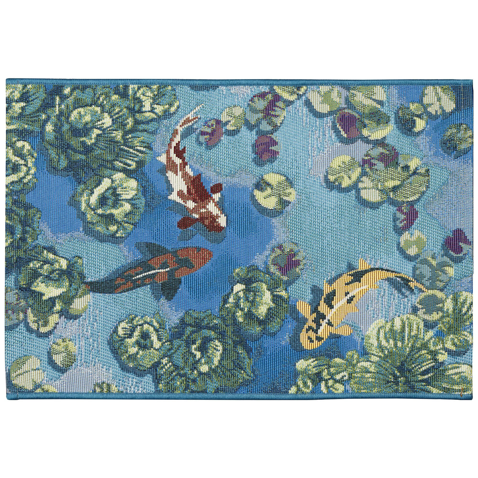 Liora Manne Esencia Machine Washable Non-Slip Low Profile Indoor/Outdoor Mat-Transitional, Whimsical, Fish, Nature, Koi Pond Aqua 2'5' X 3'11'