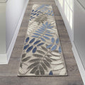Nourison Aloha Indoor/Outdoor Grey/Blue 2'3' X 8' Area Rug, Easy Cleaning, Non Shedding, Bed Room, Living Room, Dining Room, Ba