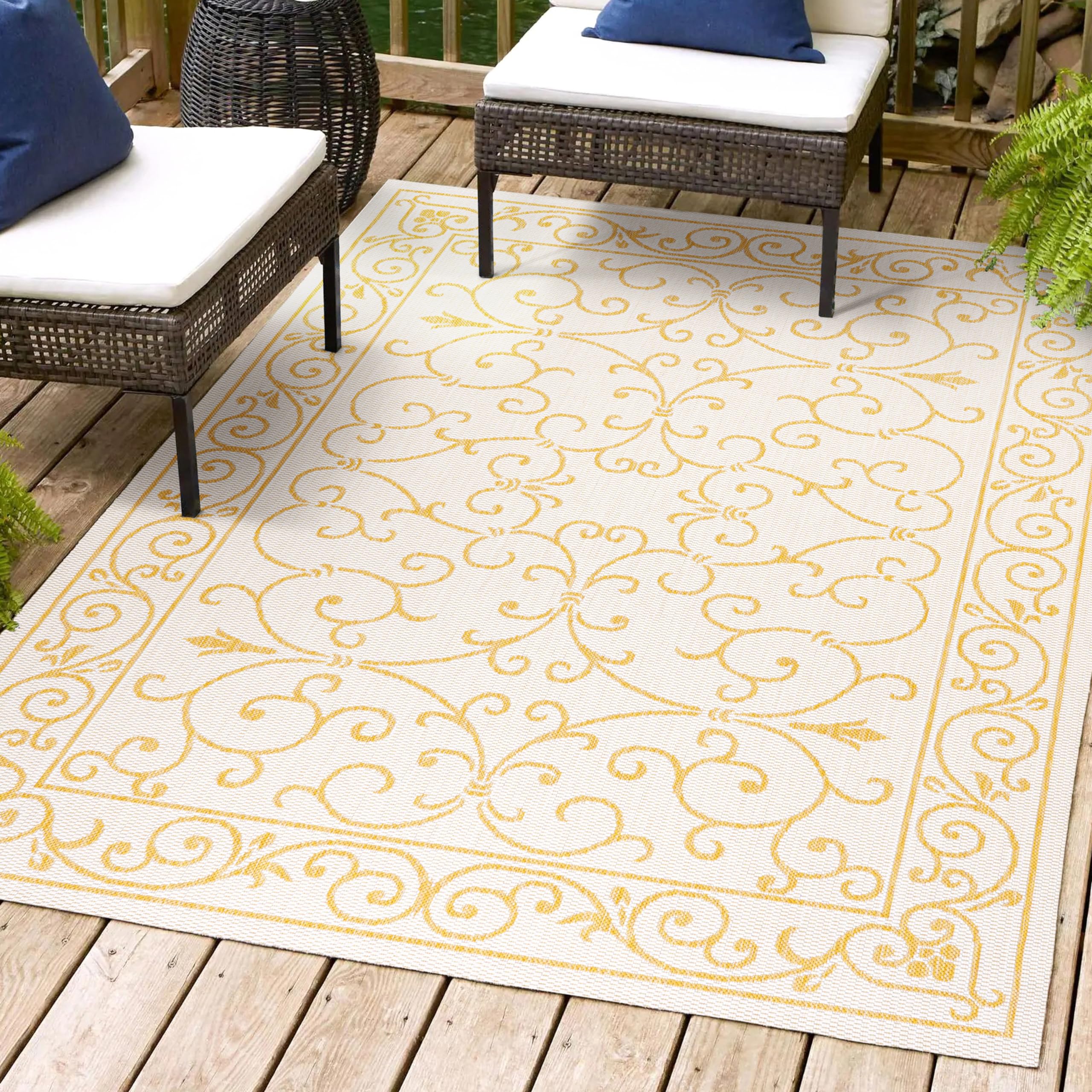 Jonathan Y Smb106M-5 Charleston Vintage Filigree Textured Weave Indoor Outdoor Area-Rug, Classic Traditional Easy-Cleaning,Bedro