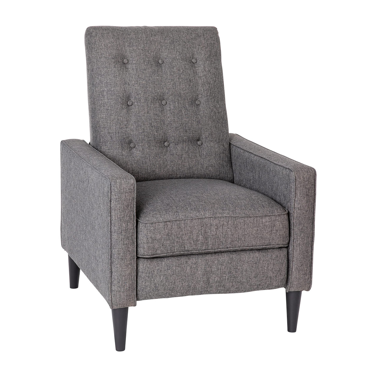 Flash Furniture Ezra Ezra Pushback Recliner - Mid-Century Modern Gray Fabric Upholstery - Button Tufted Back - Residential & Commercial Use