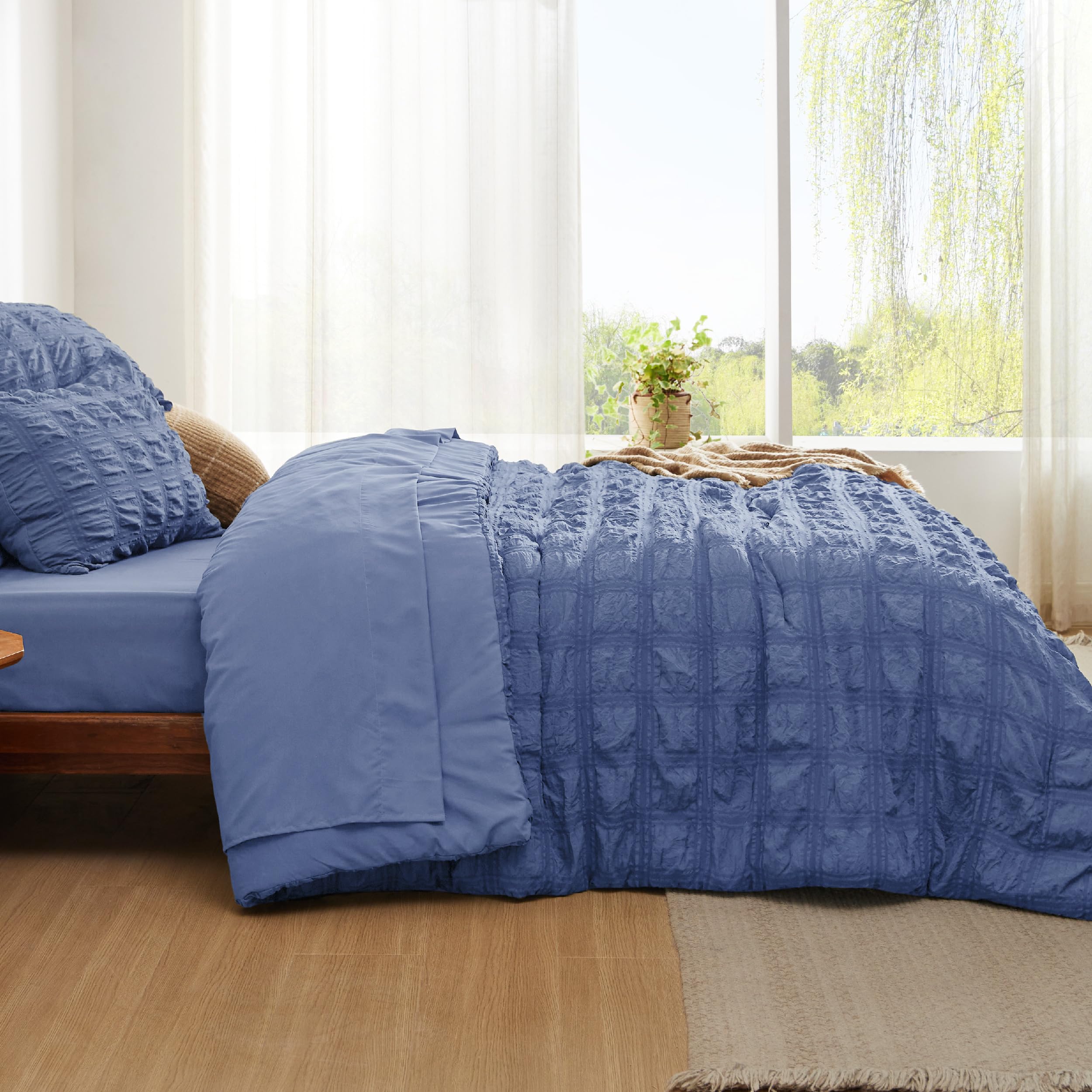 Bedsure Full Size Comforter Sets - Bed In A Bag Full Size 7 Pieces Plaid Seersucker Bedding Set, Soft Lightweight Down Alternati