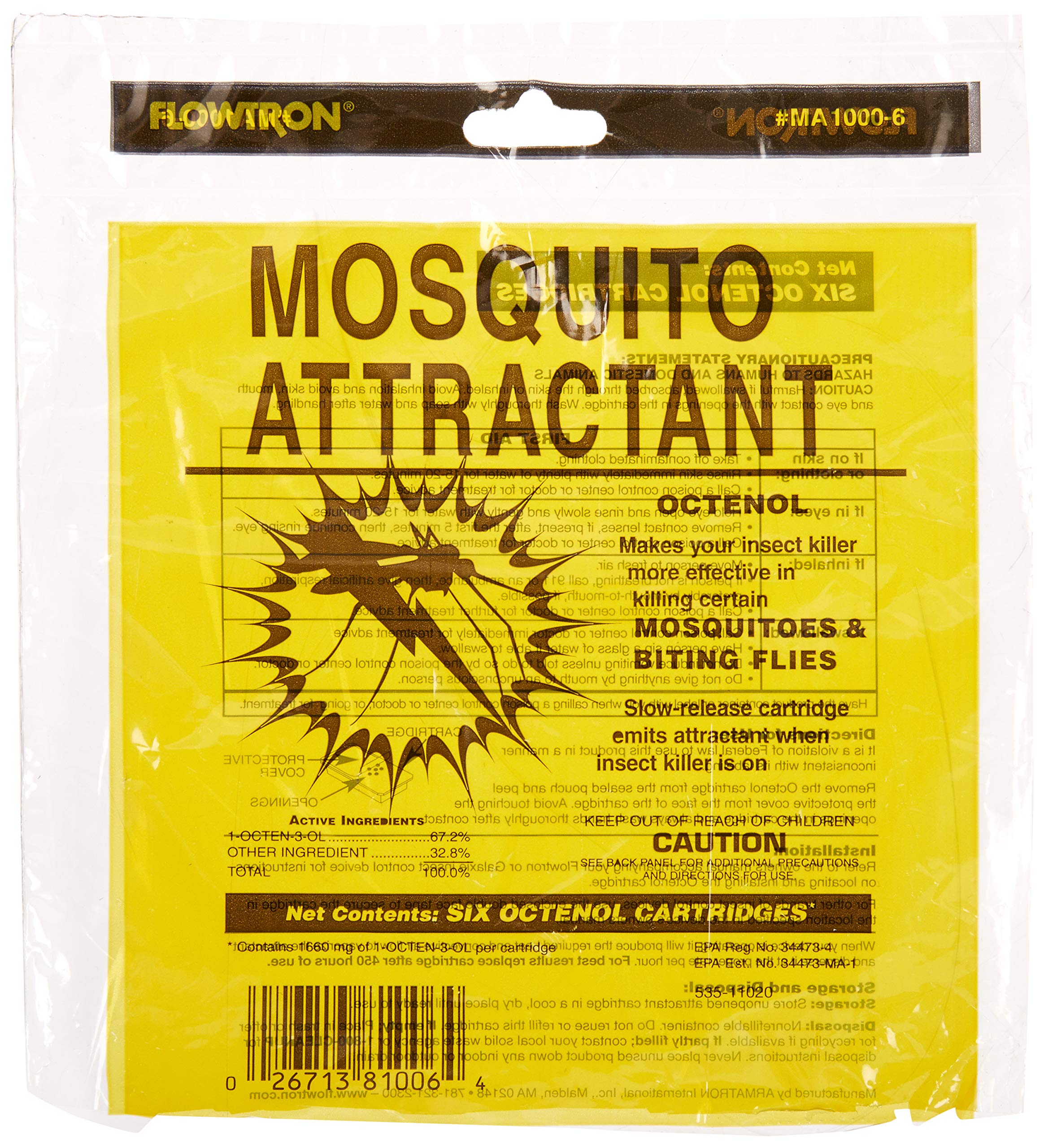 Flowtron Ma-1000 Octenol Mosquito Attractant Cartridges (6-Pack), Compatible With Bk-15, Bk-40, Bk-80, Mc-9000, Fc-8800