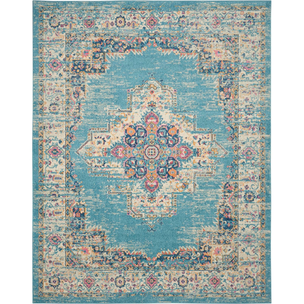 Nourison Passion Light Blue 6'7'' x 9'6'' Area-Rug, Boho, Traditional, Easy-Cleaning, Non Shedding, Bed Room, Living Room, Hallw
