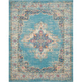 Nourison Passion Light Blue 6'7'' x 9'6'' Area-Rug, Boho, Traditional, Easy-Cleaning, Non Shedding, Bed Room, Living Room, Hallw