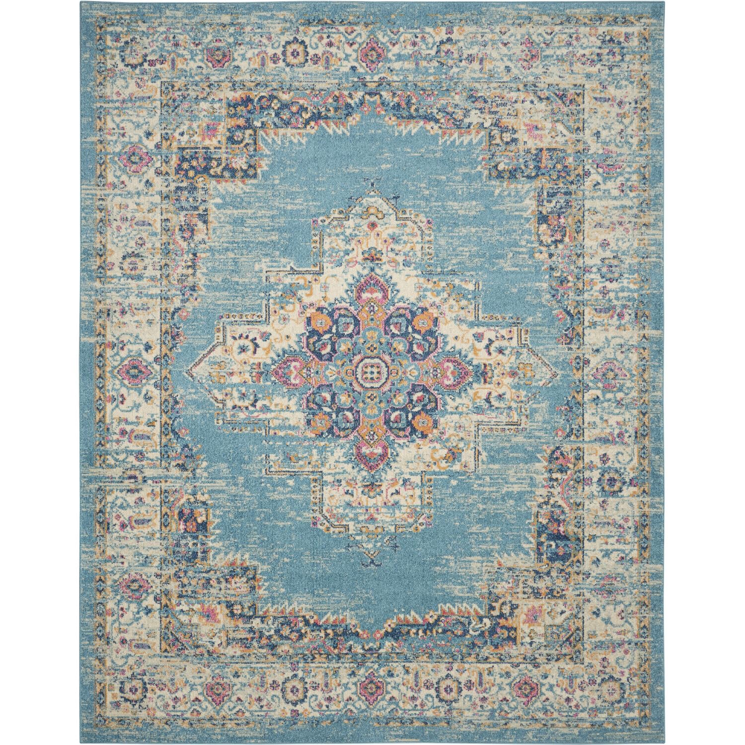 Nourison Passion Light Blue 8' x 10' Area-Rug, Boho, Traditional, Easy-Cleaning, Non Shedding, Bed Room, Living Room, Hallway (8
