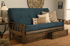 Kodiak Furniture Tucson Full Futon Set in Rustic Walnut Finish with Storage Drawers, Suede Navy