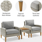 Crosley Furniture Capella 3-Piece Outdoor Chair and Side Table Set, Wicker Patio Conversation Sets, Acorn with Gray Cushions