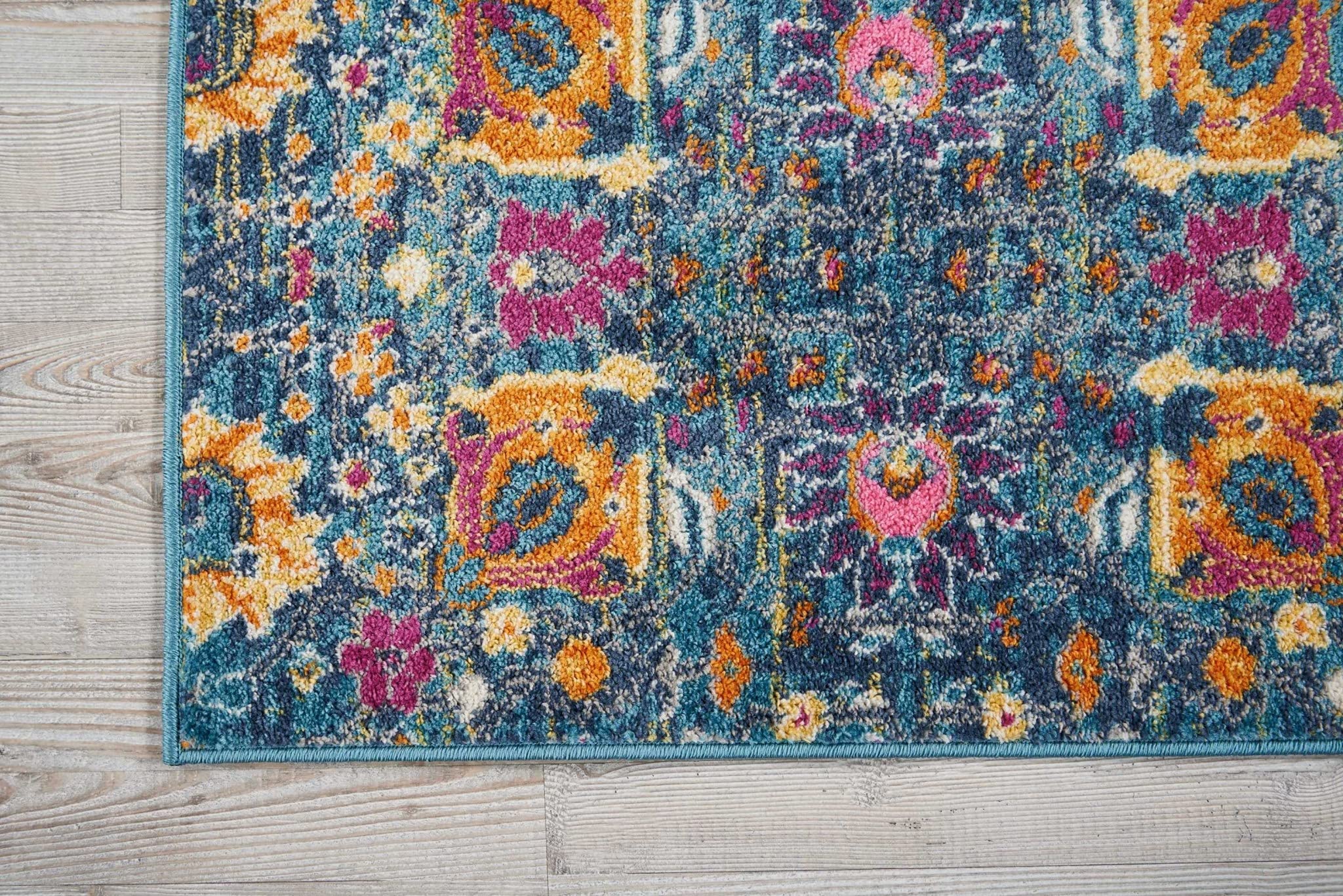 HomeRoots 100% Polypropylene 2’ x 3’ Denim Blue Florals Distressed Scatter Rug