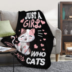 Cat Blanket Plush Gift For Kids Women Comfy Throw-Just A Girl Who Loves Cats-Soft Lightweight Kawaii Kitten Quilt Cozy Sheet Cut