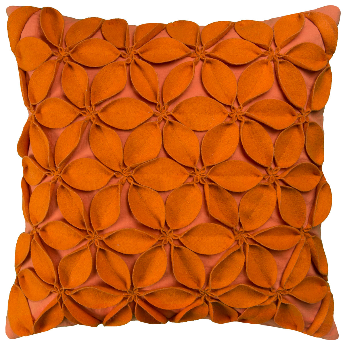 Rizzy Home | T08563 | Poly Fill Decorative Pillow | 18&quot;x18&quot; Orange/Brown/Orange Solid Botanical Petals