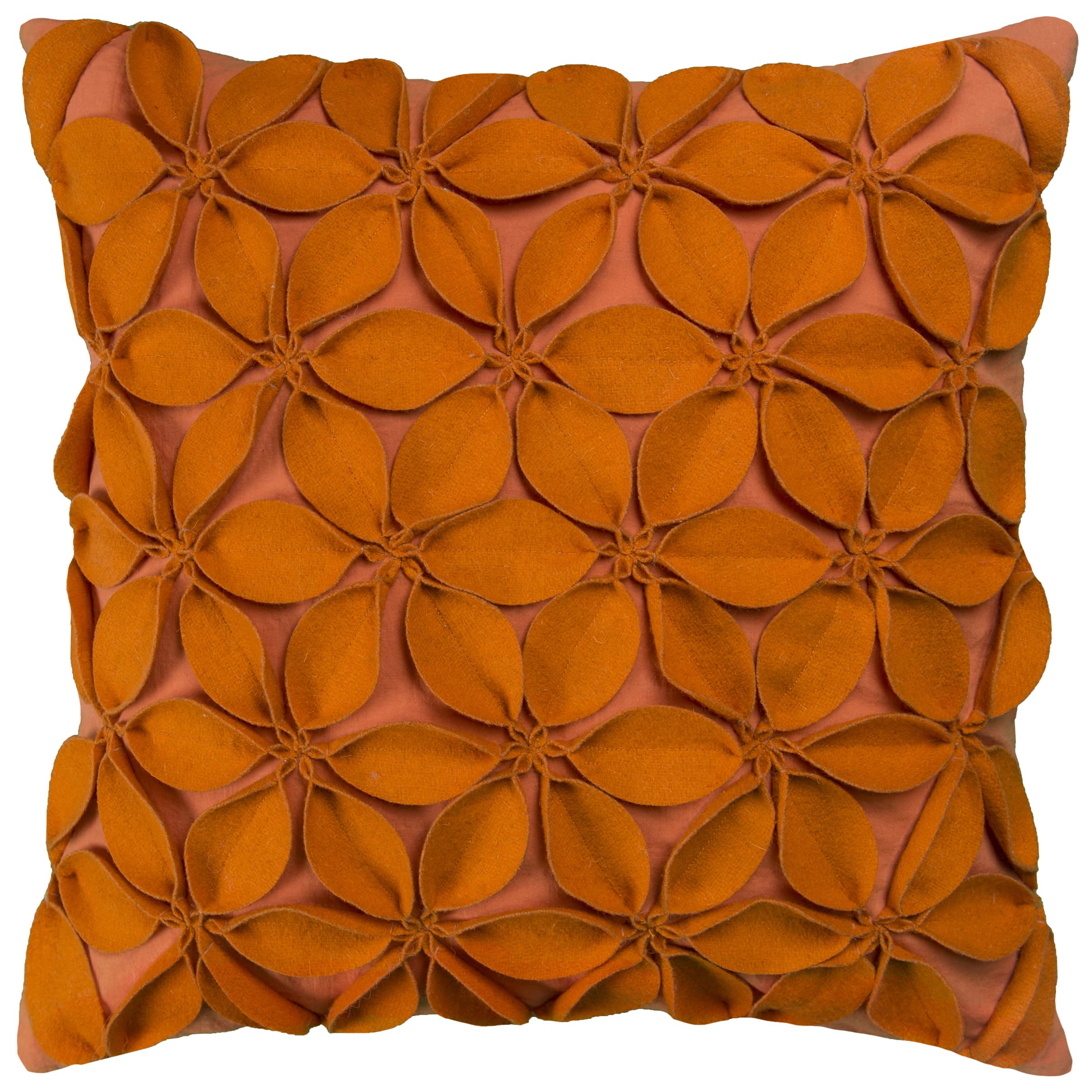 Rizzy Home | T08563 | Poly Fill Decorative Pillow | 18"x18" Orange/Brown/Orange Solid Botanical Petals