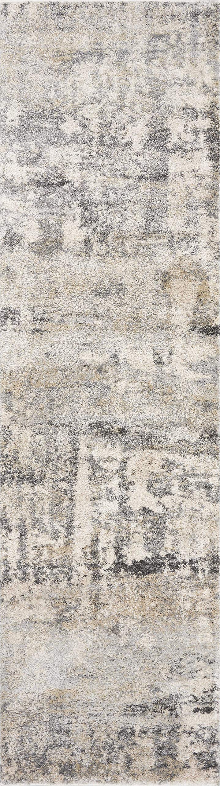 HomeRoots Polypropylene 7' Beige Machine Woven Abstract Design Indoor Runner Rug