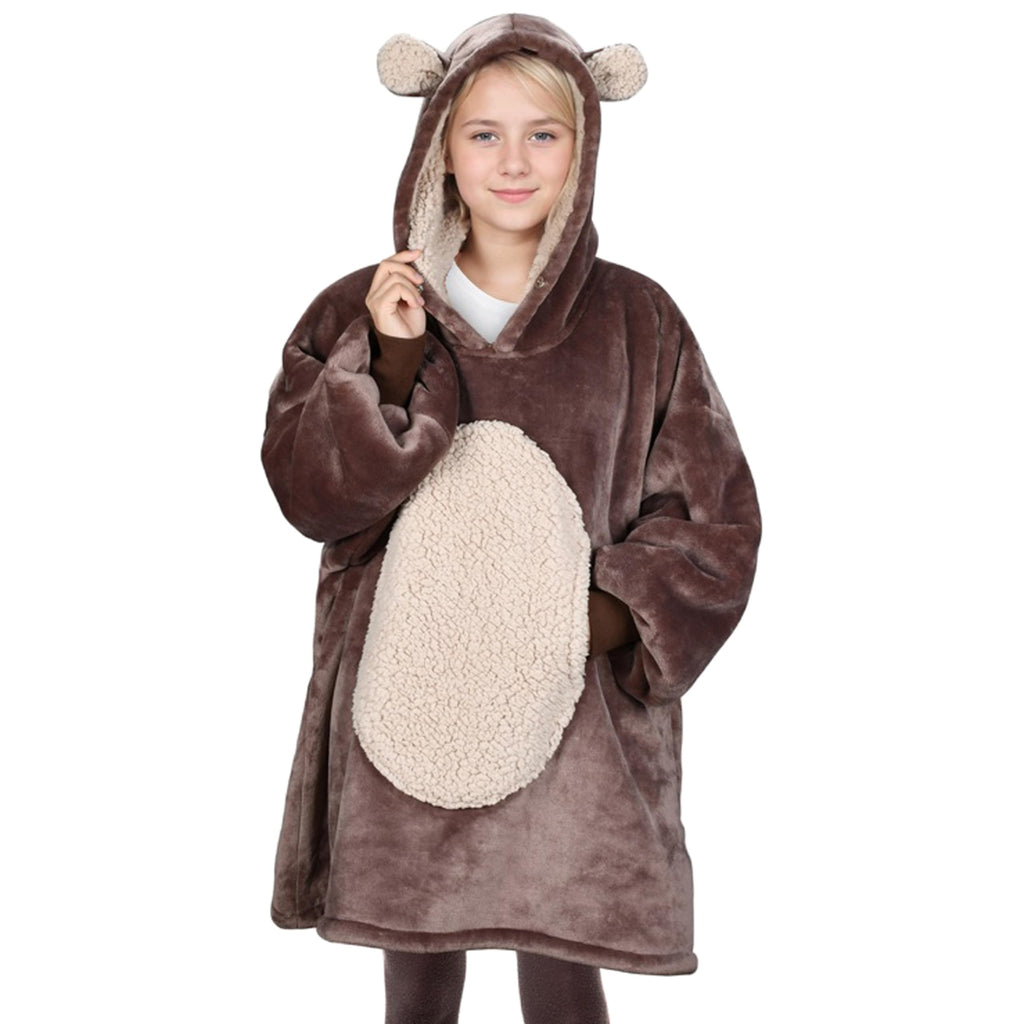 Solaris Bear Wearable Blanket Hoodie For Kids - Warm Soft Gift, Oversized Cozy Sherpa Fleece Sweatshirt Pullover For Teens, Girl