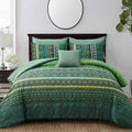 Boho Green Comforter Set King Size,8 Piece Bed In A Bag Bohemian Striped Bedding Quilt Set,Dark Green Paisley Floral Comforter A