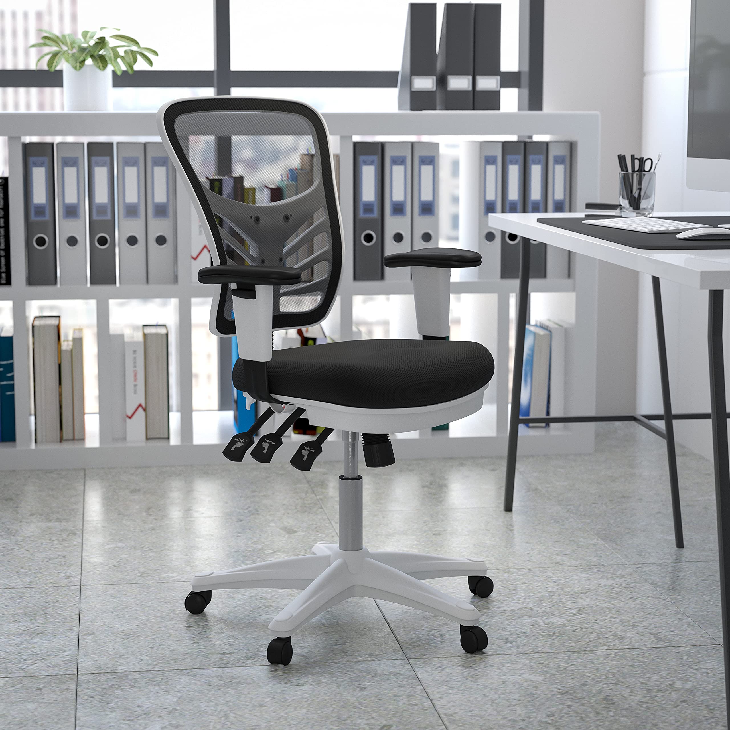 Flash Furniture Nicholas Mid-Back Swivel Office And Gaming Chair, Ergonomic Mesh Office Chair With Adjustable Lumbar Support And Height, Black/White