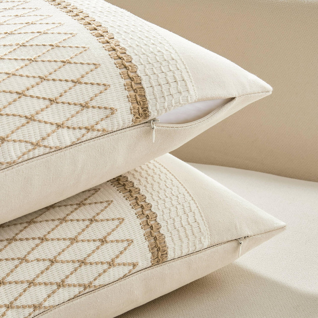 Zeemart 2 Packs Cotton Boho Throw Pillow Covers 16X16 Inch Grid Brown, Soft Farmhouse Decorative Couch Pillow Cases Neutral Cushion Covers For Sofa Bed Living Room Home Decor