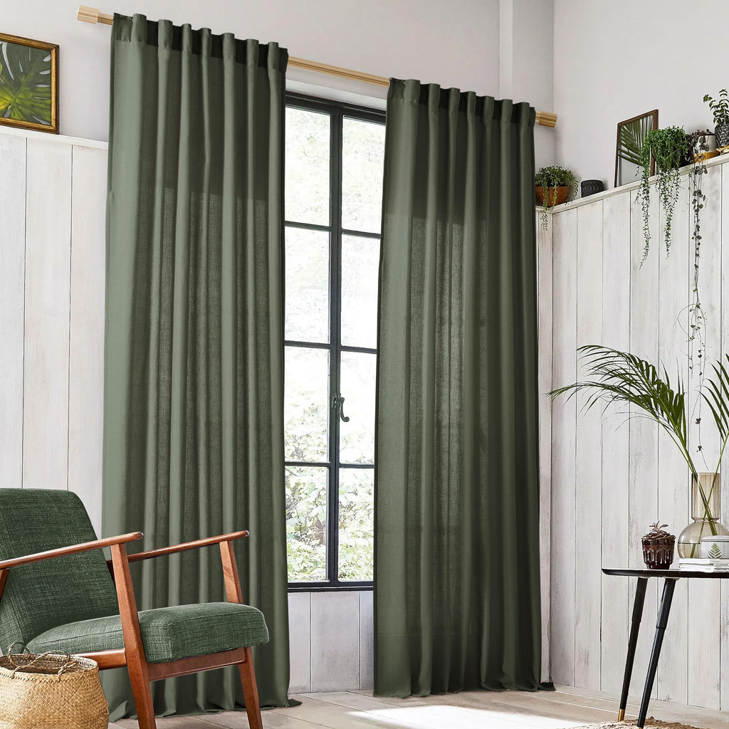 Panelsburg Linen Curtains 96 Inch 2 Panels Set For Living Room,Boho Olive Green Sheer Window Curtains 96 Inches Long For Bedroom