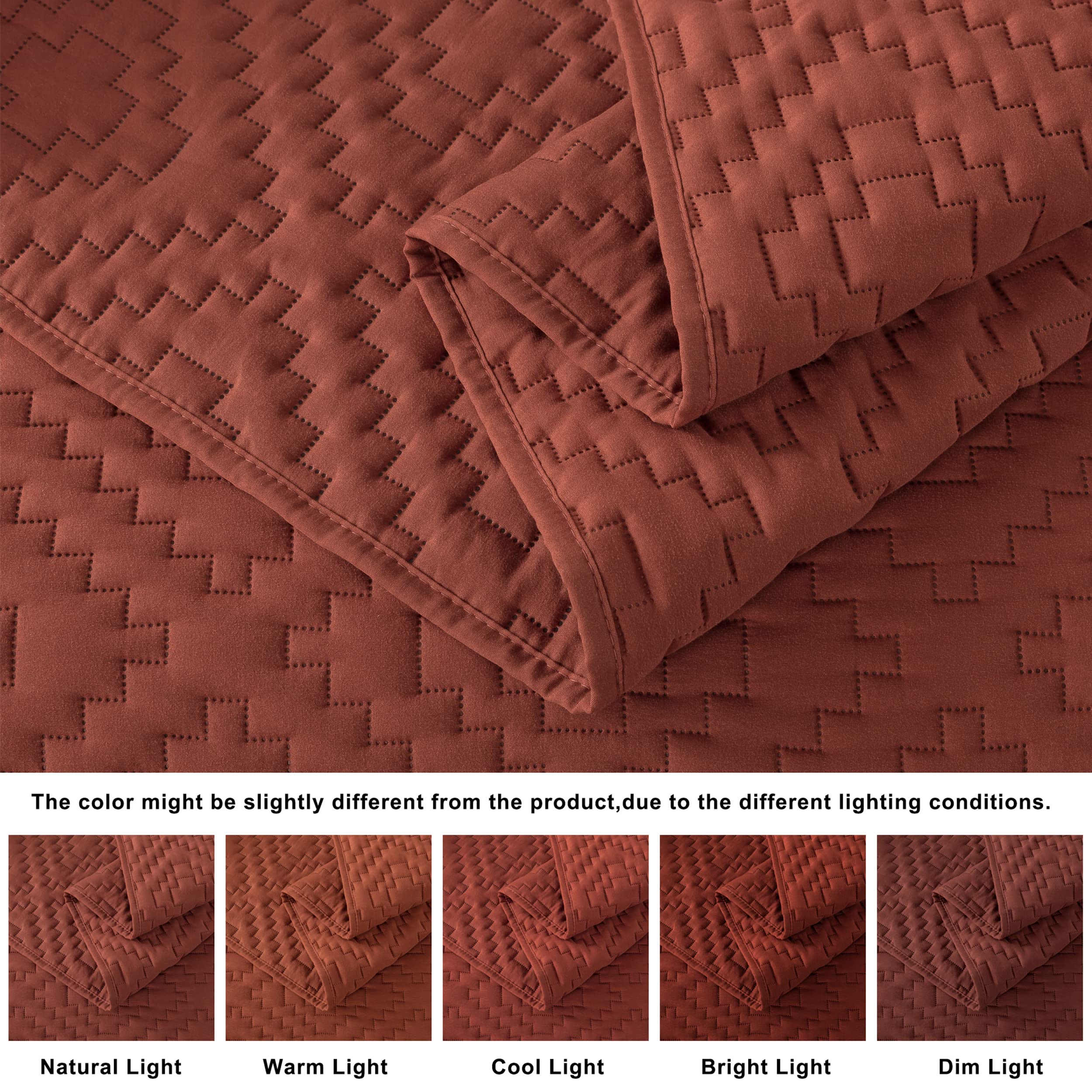 R.Share Burnt Orange Twin Size Quilt Bedding Sets With Pillow Sham, Boho Lightweight Soft Bedspread Coverlet, Quilted Blanket Th